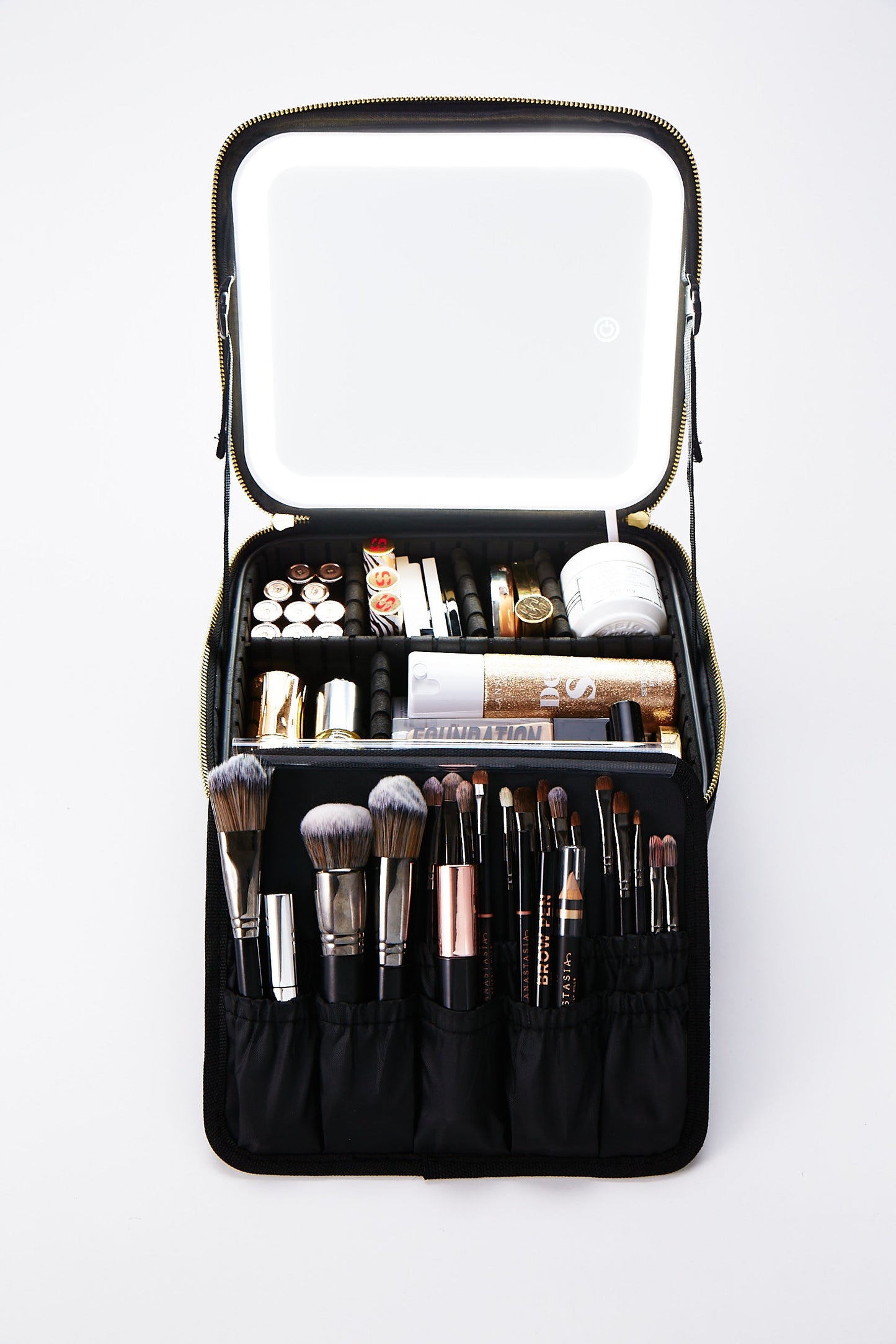 Reise-Make-up-Tasche mit Licht und Spiegel