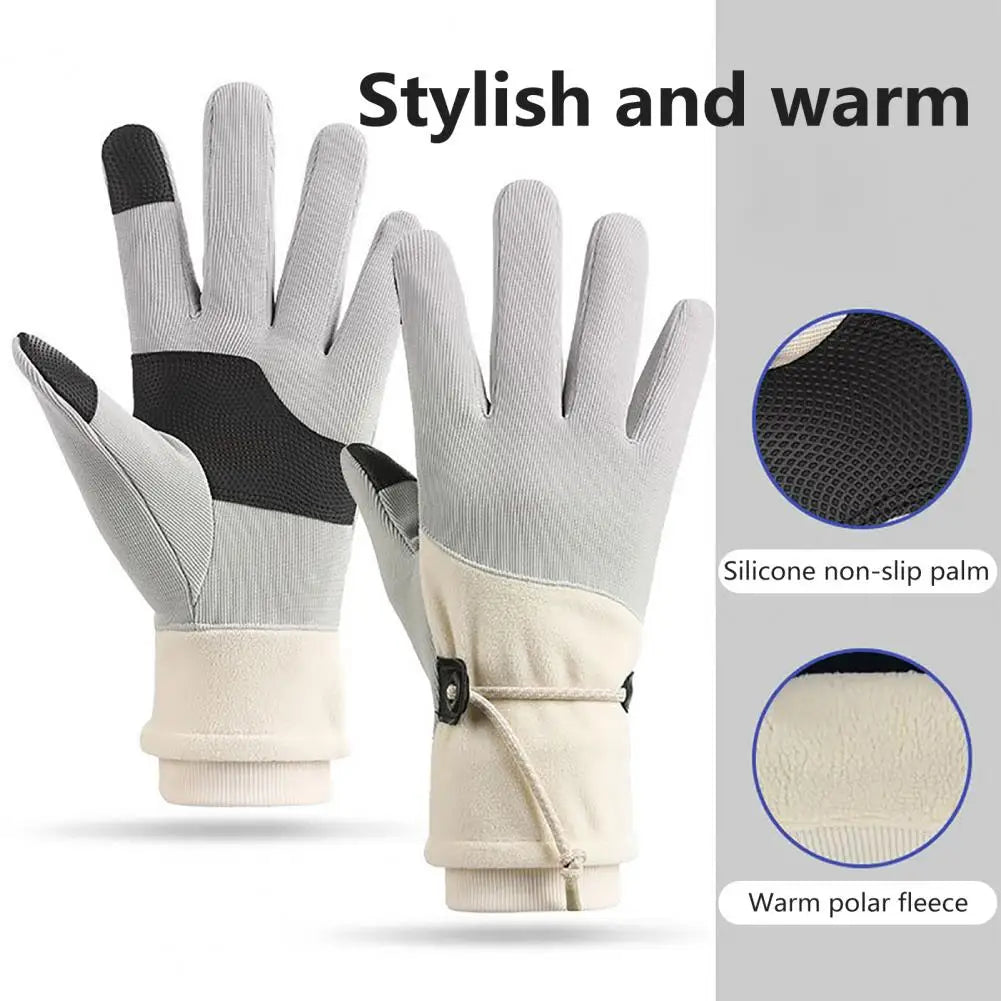 1 paire de gants chauds d'hiver pour femme avec écran tactile et doublure polaire coupe-vent
