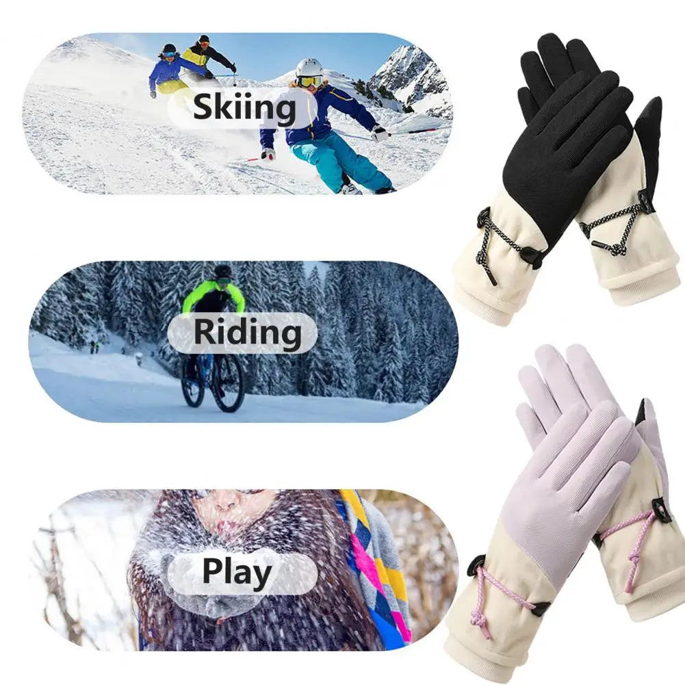 1 paire de gants chauds d'hiver pour femme avec écran tactile et doublure polaire coupe-vent