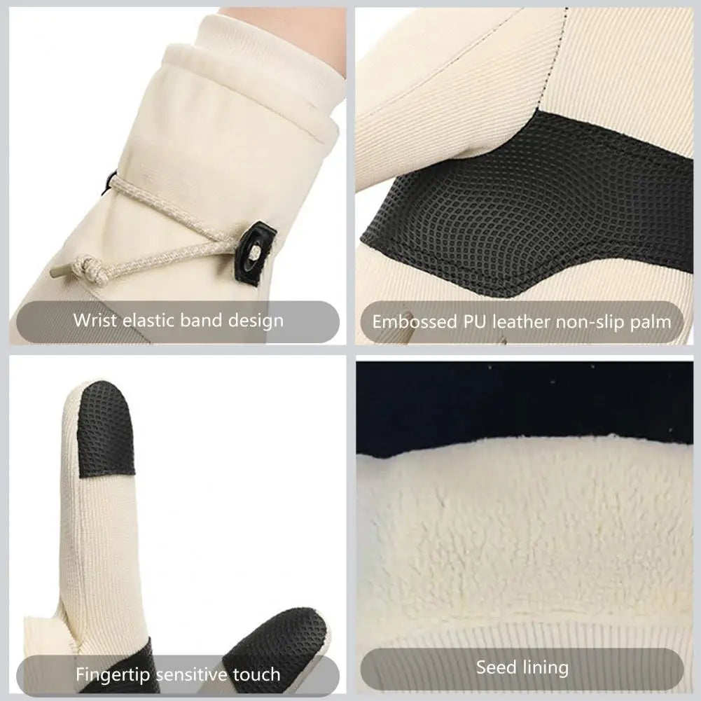 1 paire de gants chauds d'hiver pour femme avec écran tactile et doublure polaire coupe-vent