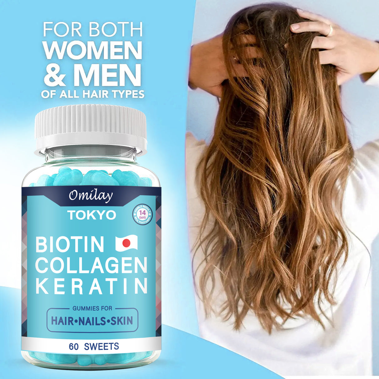 Omilay TOKYO Biotin-Kollagen-Gummibärchen – Unterstützung für Haare, Haut und Nägel