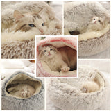 Pet Dog Cat Bed Round Plush Cat Warm Bed House Soft Long Plush Bed For