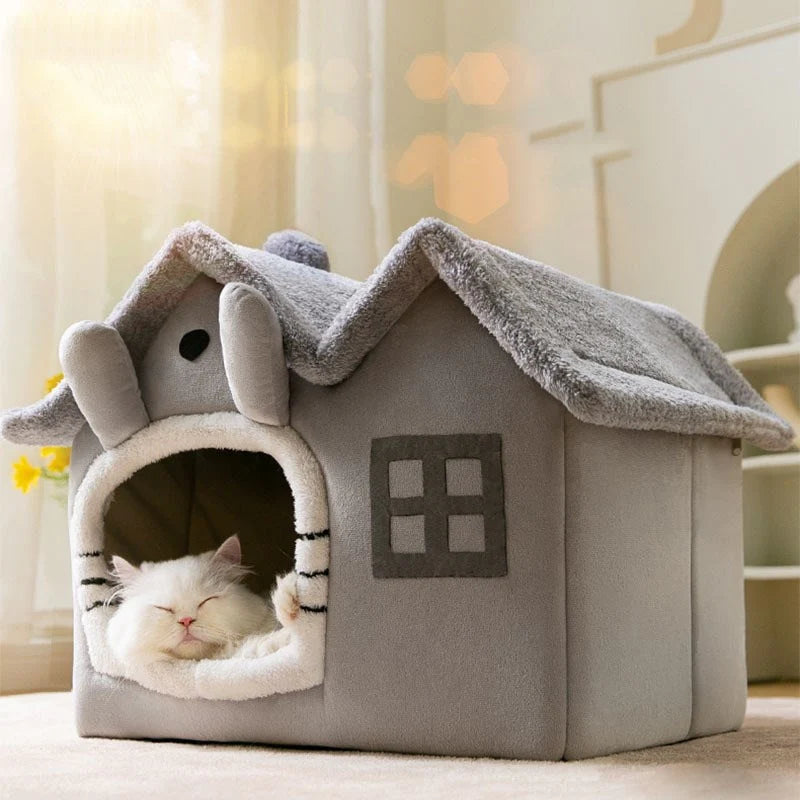 Maison pour animaux de compagnie en peluche avec toit amovible