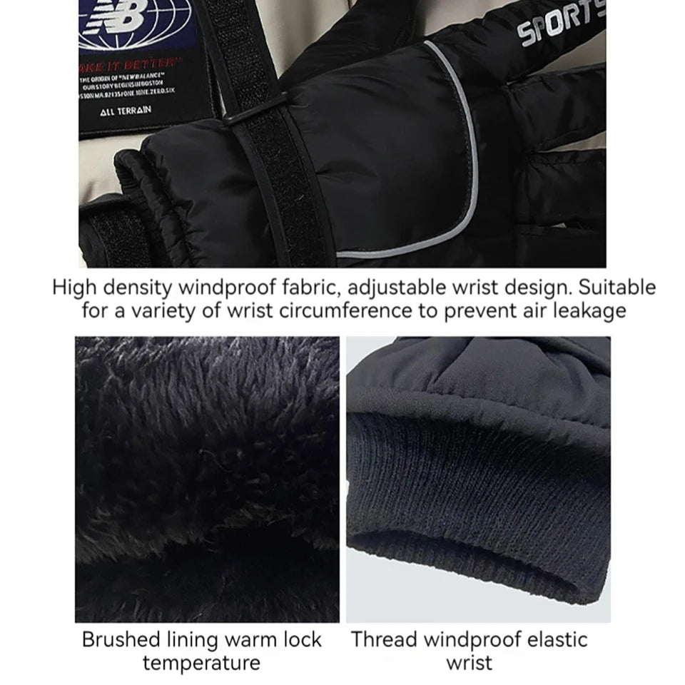 Gants de ski unisexes en polaire d'hiver thermiques coupe-vent antidérapants 