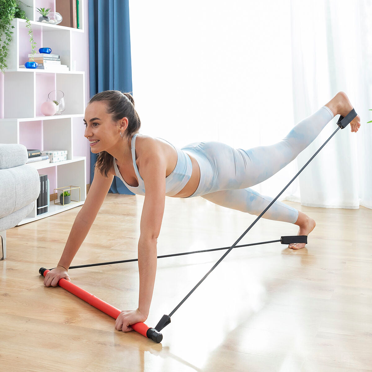 Barre de fitness avec bandes de résistance et guide d'exercices Resibar