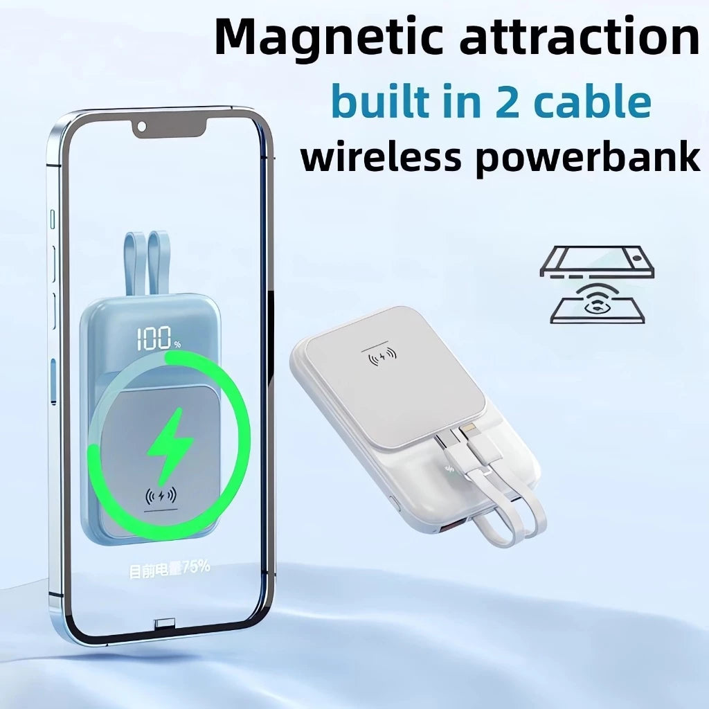 Power Bank 20000mAh BLANC – Power Bank sans fil avec chargement magnétique