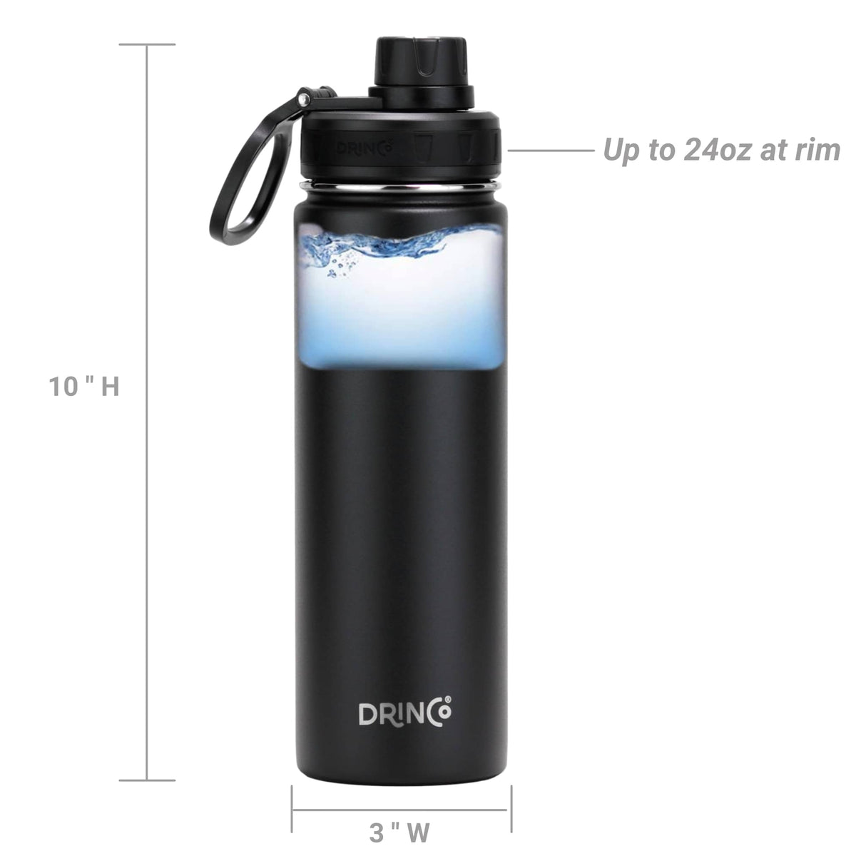 DRINCO® Sport-Wasserflasche aus Edelstahl, 625 ml, Schwarz