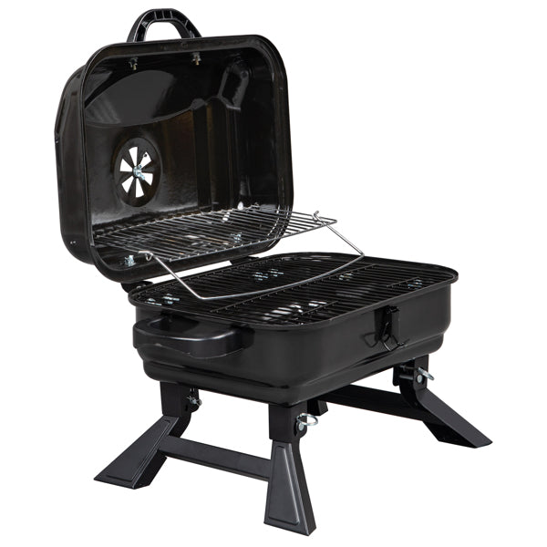 Barbecue à charbon de bois portable et fumoir avec couvercle pliable pour table 