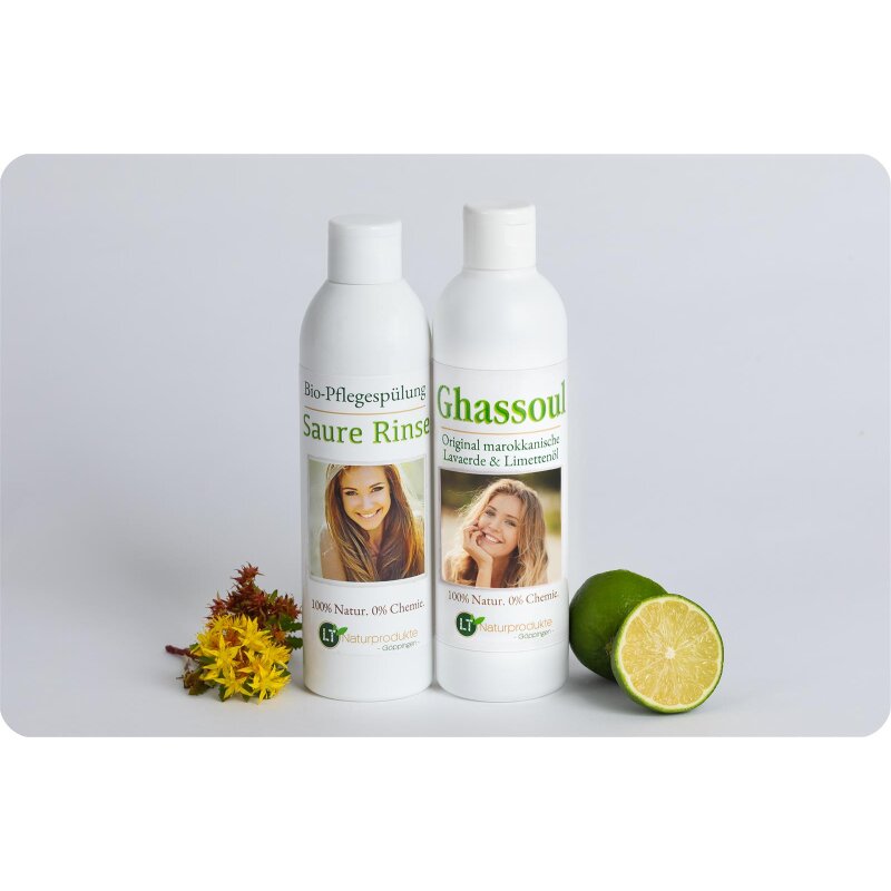 Lavaerde Haarpflegeset | 250 ml fertiges Limettenöl, 250 ml saure Spülung