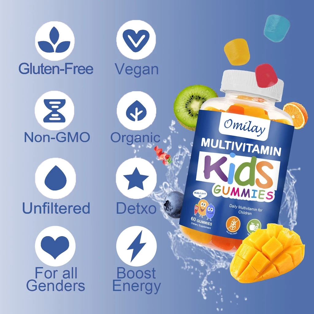 Omilay Kids Multivitamin-Gummibärchen – Vollständige tägliche Ernährung für heranwachsende Kinder