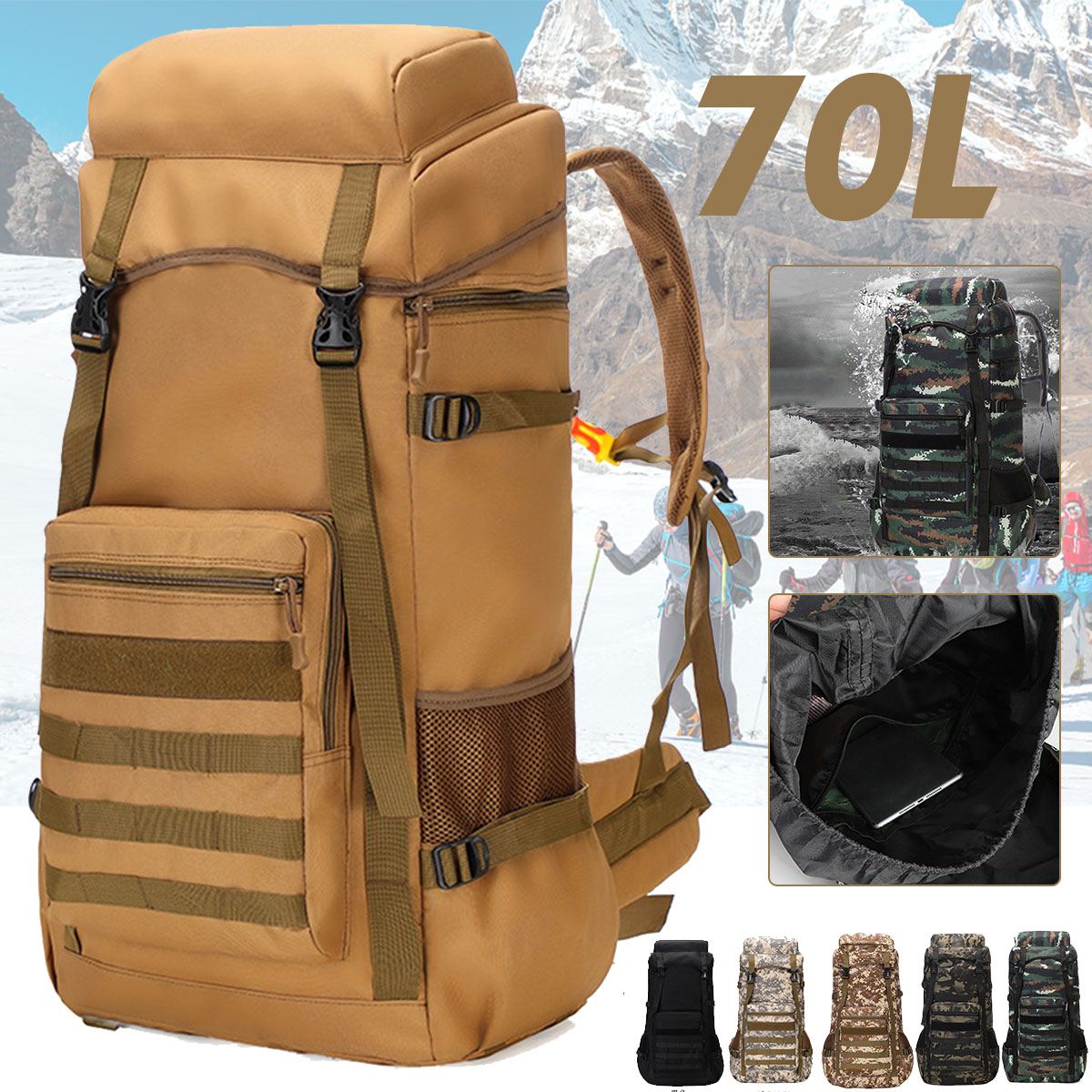 Wasserdichter 70-Liter-Militärrucksack für Outdoor-Camping